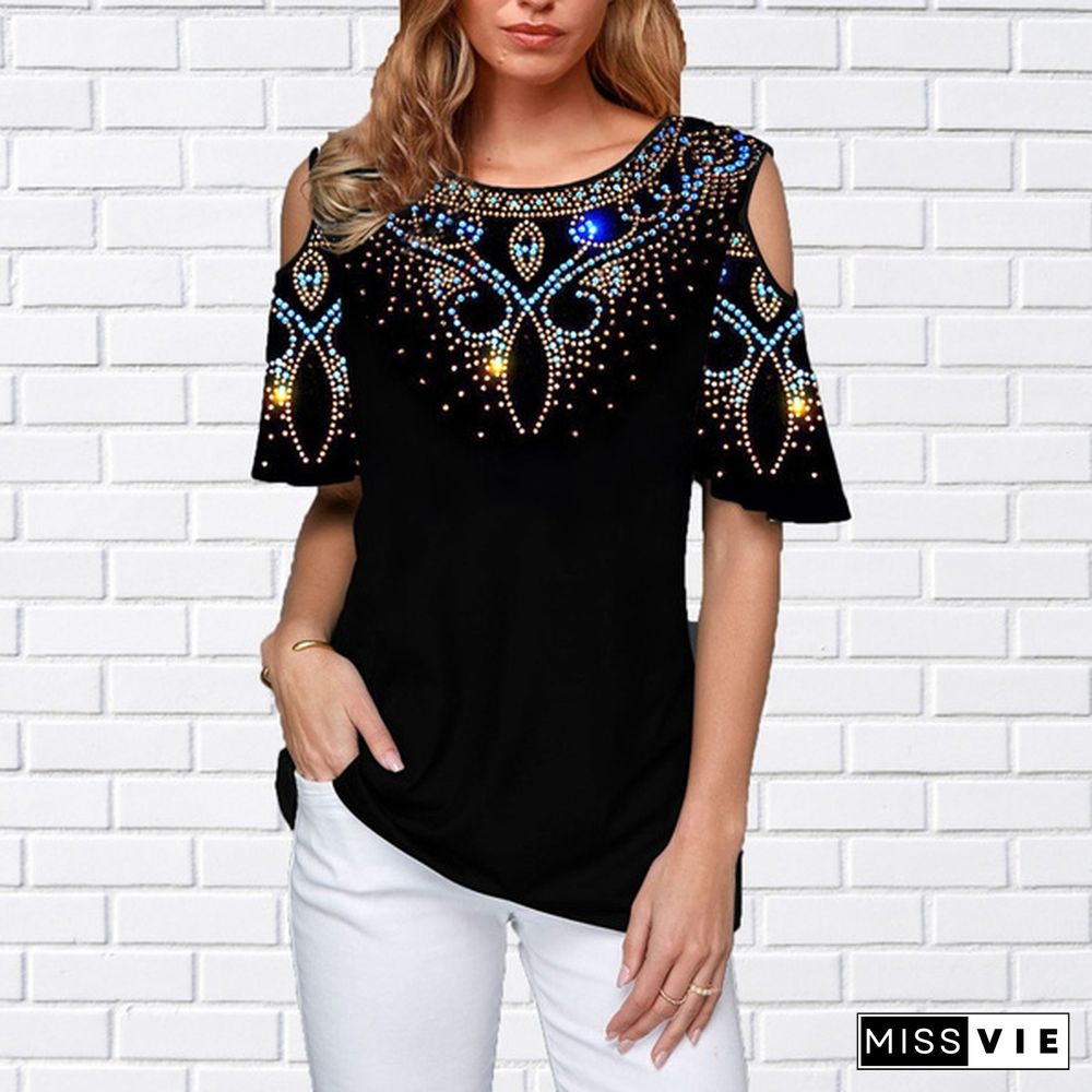 Women's Fashion Shirts Gradual Printed Round Neck Blouse Casual T Shirts tops Plus Size XS-8XL