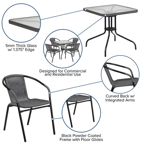 Powdercoated Aluminum/ Rattan Lightweight 5piece Outdoor Dining Set