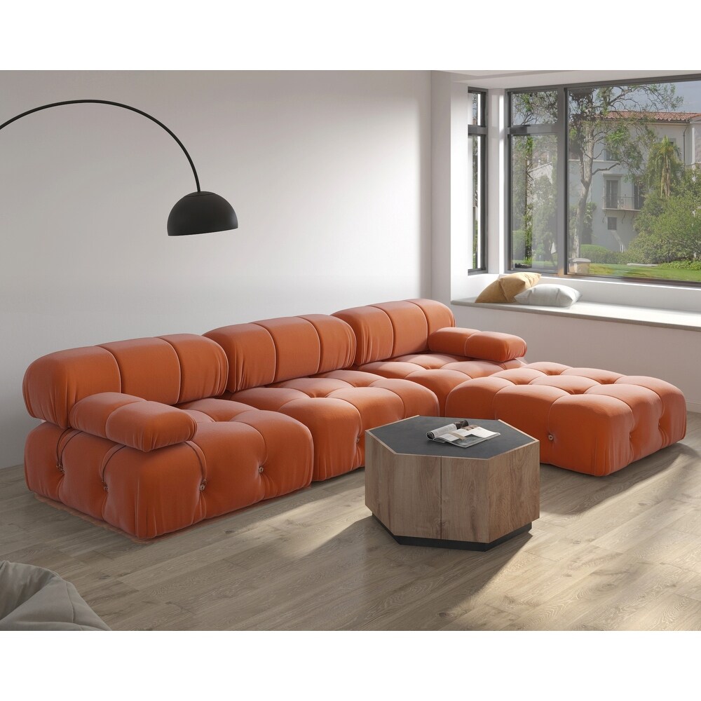 Velvet Sectional Sofa Reversible Modular Couch  Orange