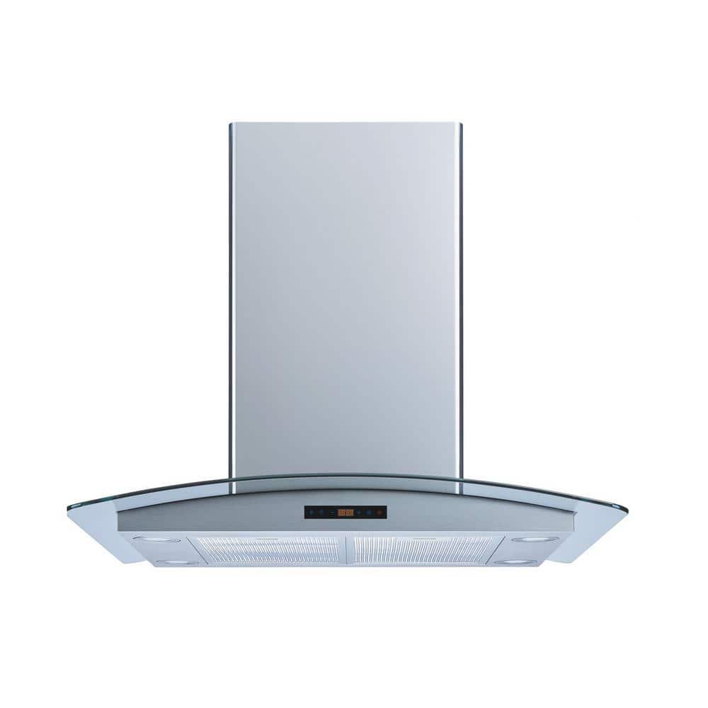 Winflo 36 in 475 CFM Convertible Island Mount Range Hood in Stainless Steel and Glass with Mesh Filters and Touch Control