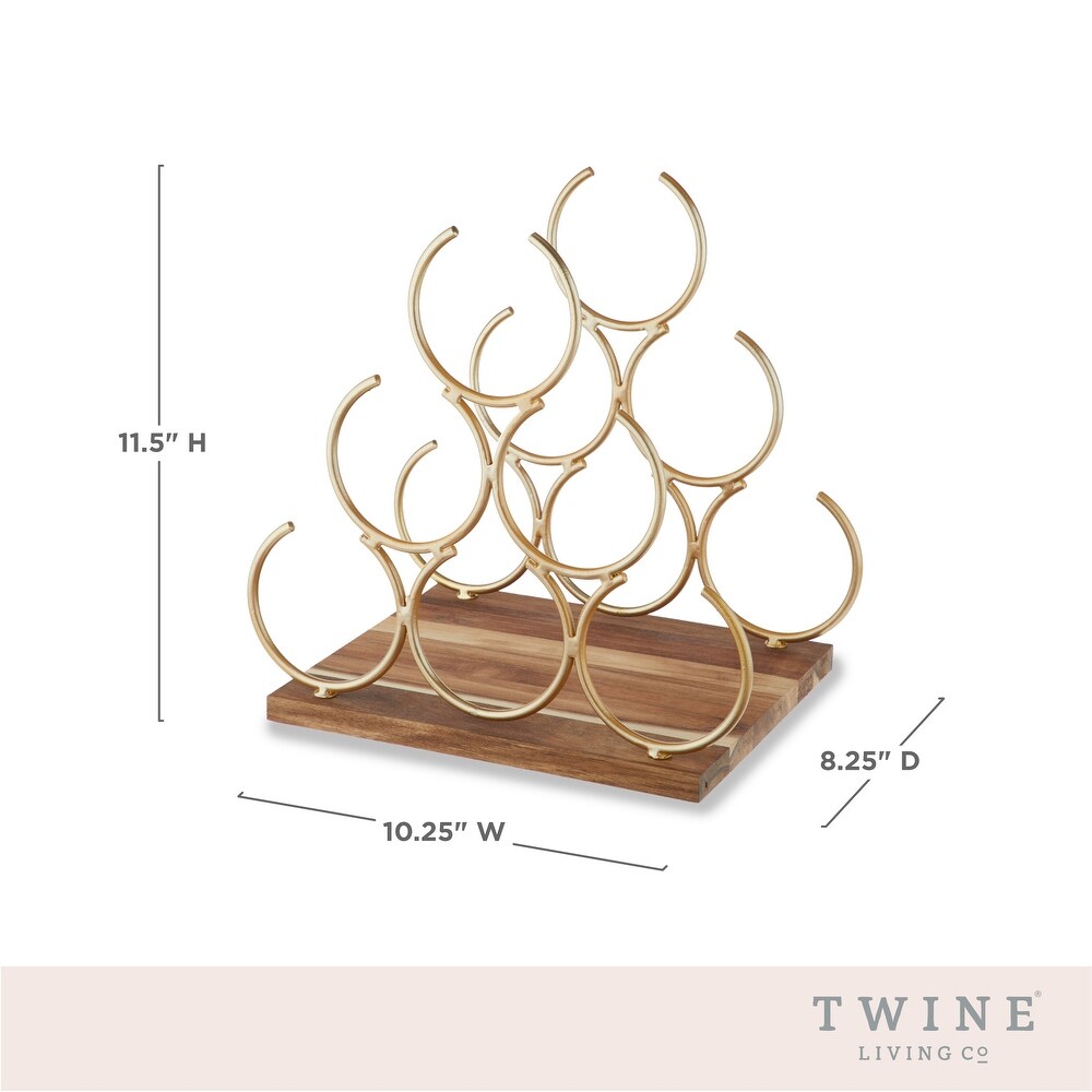 Twine Pyramid 6 Bottle Wood Wine Rack  Holds 6 Standard Wine Bottles  Wood Base  Gold