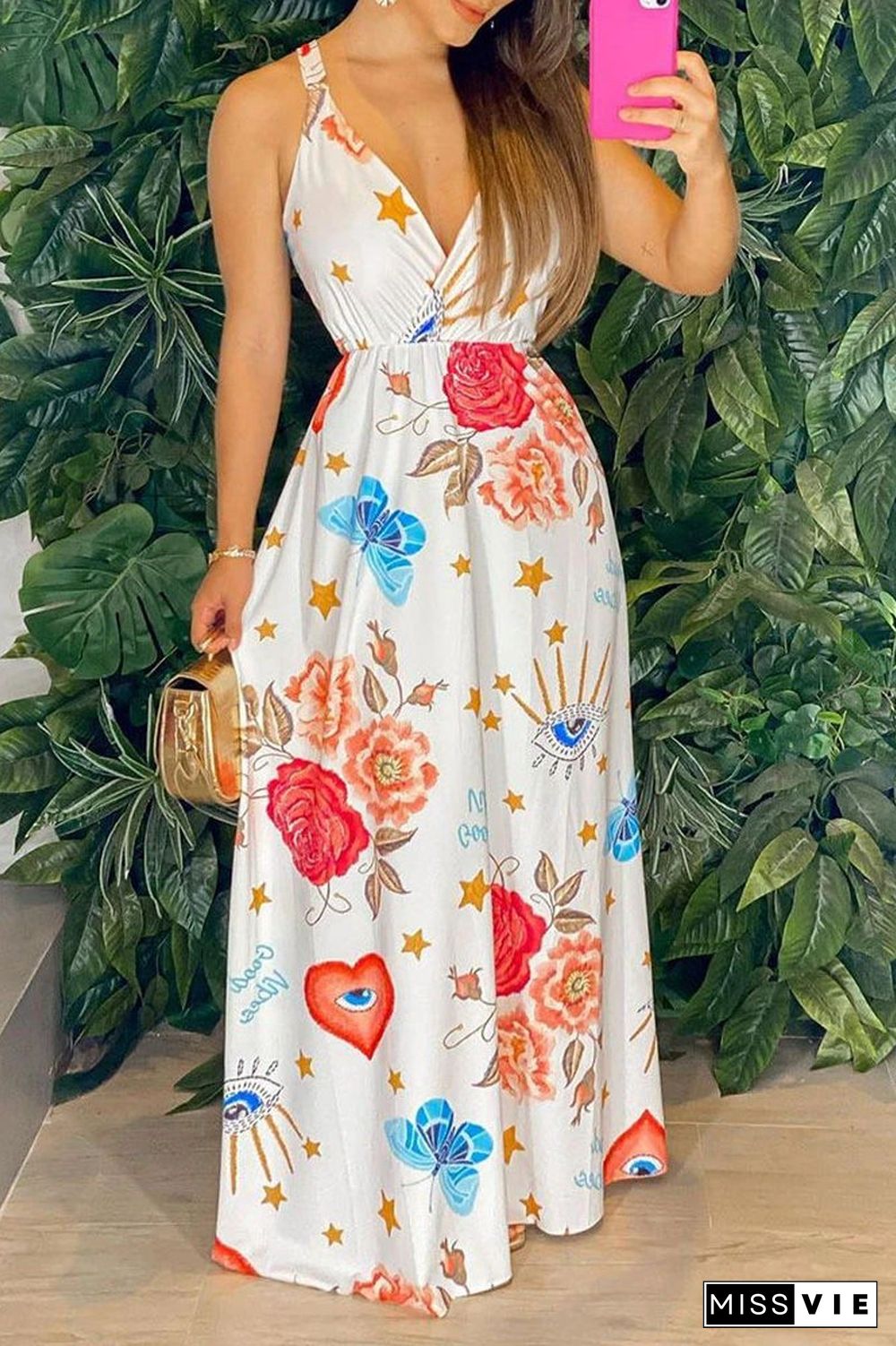 All Over Print Sleeveless Maxi Dress