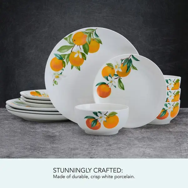 Studio Nova 12 Piece Oranges Porcelain Dinnerware Set