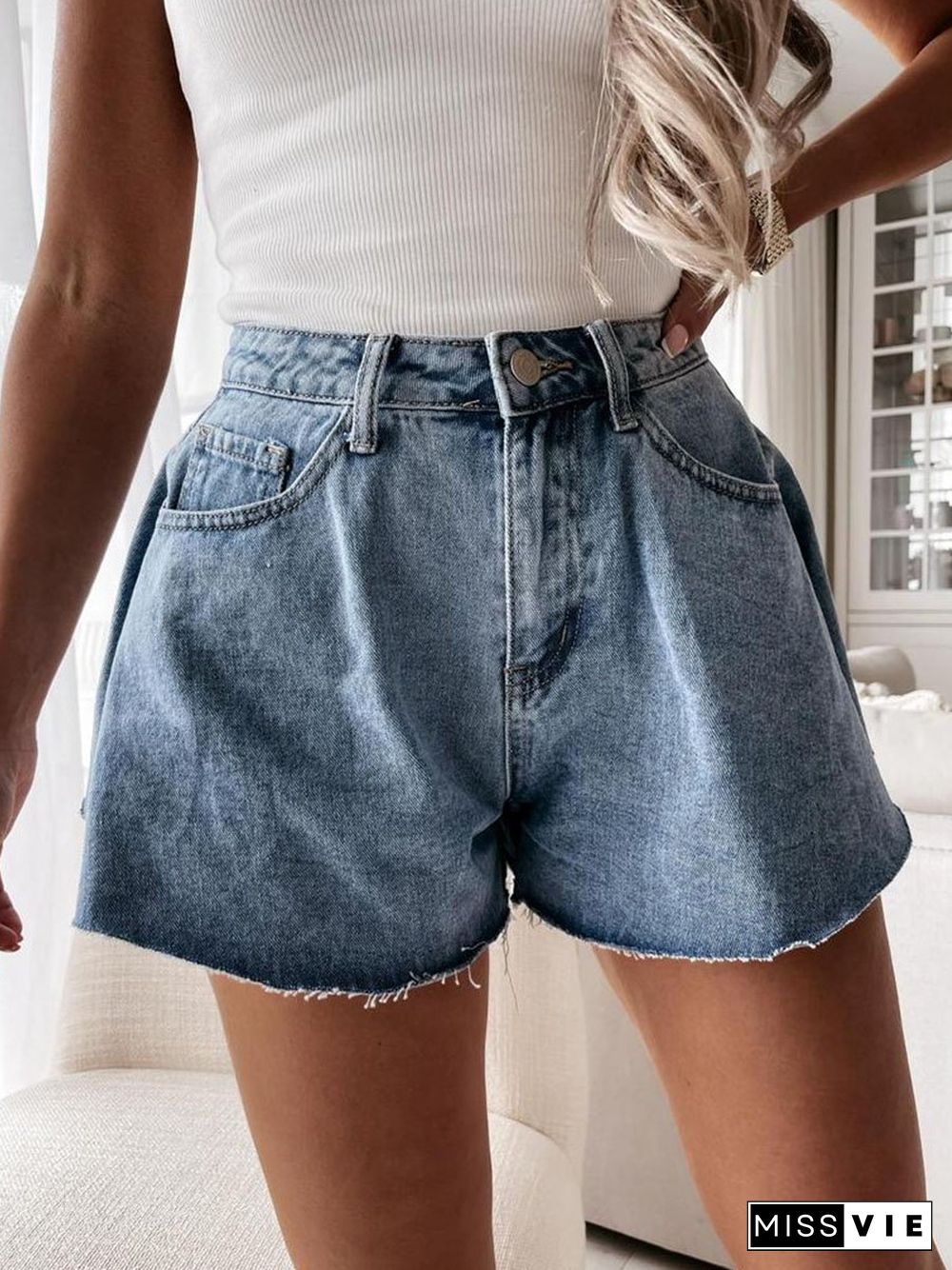 Trendy Cute Wide Legs High Waist Short Jeans P16024