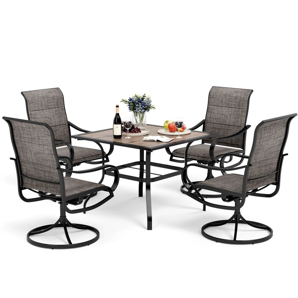 5 Piece Patio Dining Set with 4 Padded Textilene Swivel Chairs and 37\