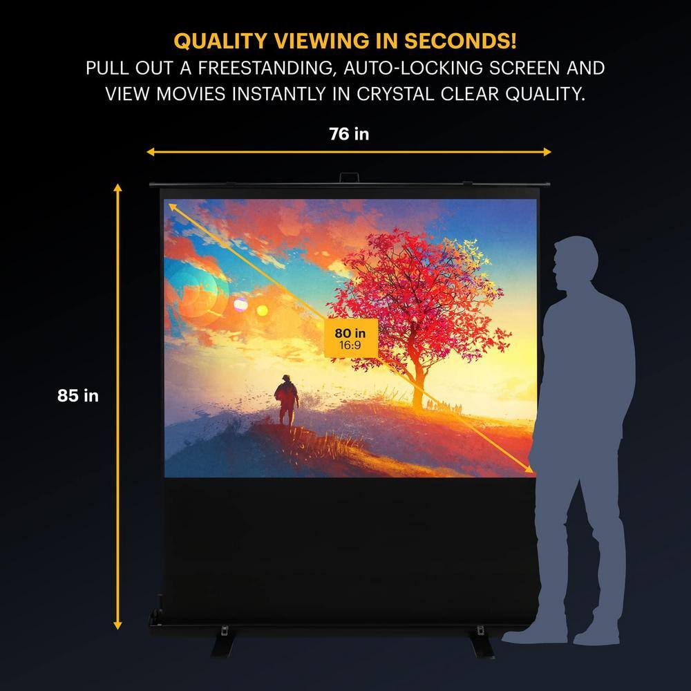 Kodak 80 in. Projector Screen Portable Pull Up Projector Screen and Stand with Handle RODPJSPFU80