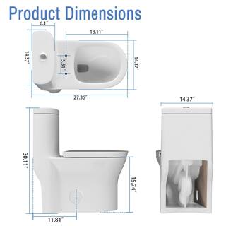 INSTER 1-piece 1.11.6 GPF Top Button Dual Flush Elongated Toilet in White Include Seat  Lid and Bidet Sprayer HDDZYNTL0001