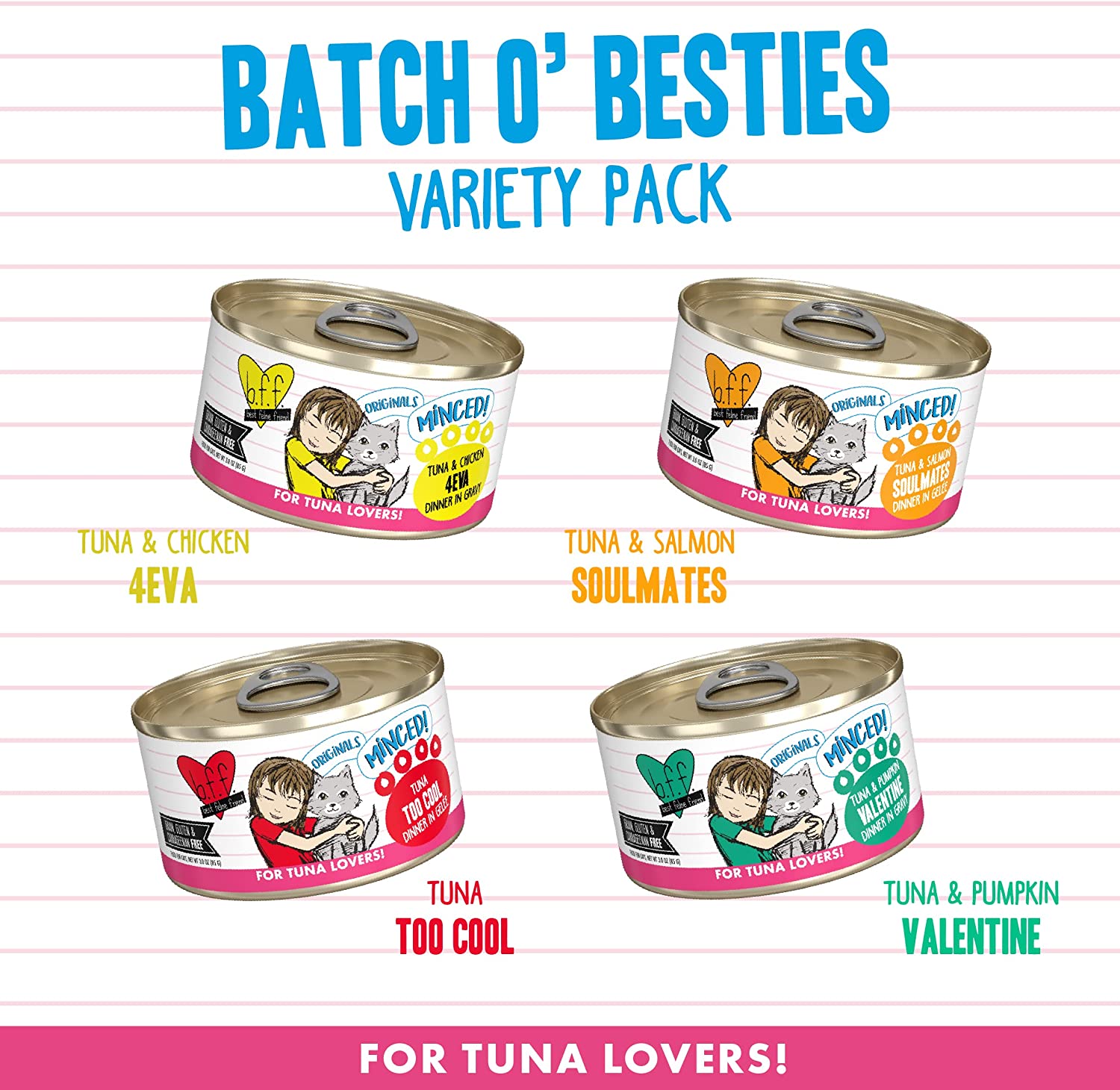 Weruva Wet Cat Food Best Feline Friend (B.F.F.)， Batch 'O Besties Variety Pack， 3oz Can (Pack of 12)