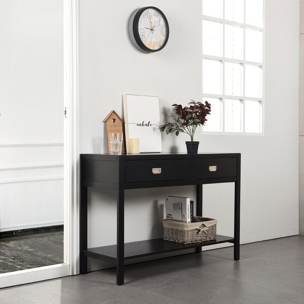 Homy Casa Traditional Solid Wood 2-Drawer Console Table