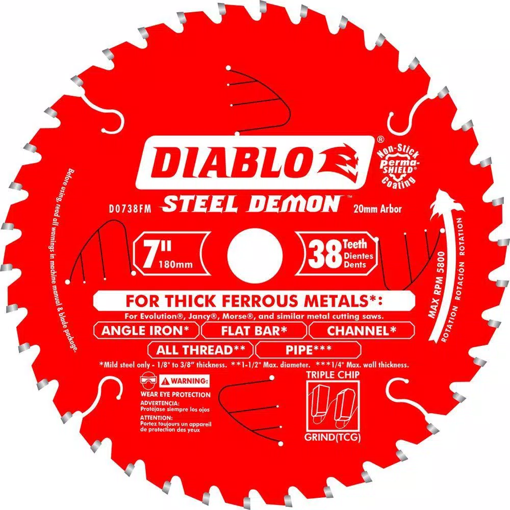 DIABLO 7 in. x 38-Tooth x 20mm Arbor Steel Demon Ferrous Metal Cutting Saw Blade and#8211; XDC Depot