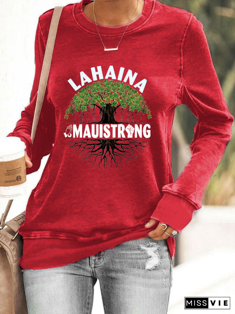 Women's Stay Strong Lahaina Banyan Tree In Maui Hawaii Maui Strong Printed Sweatshirt