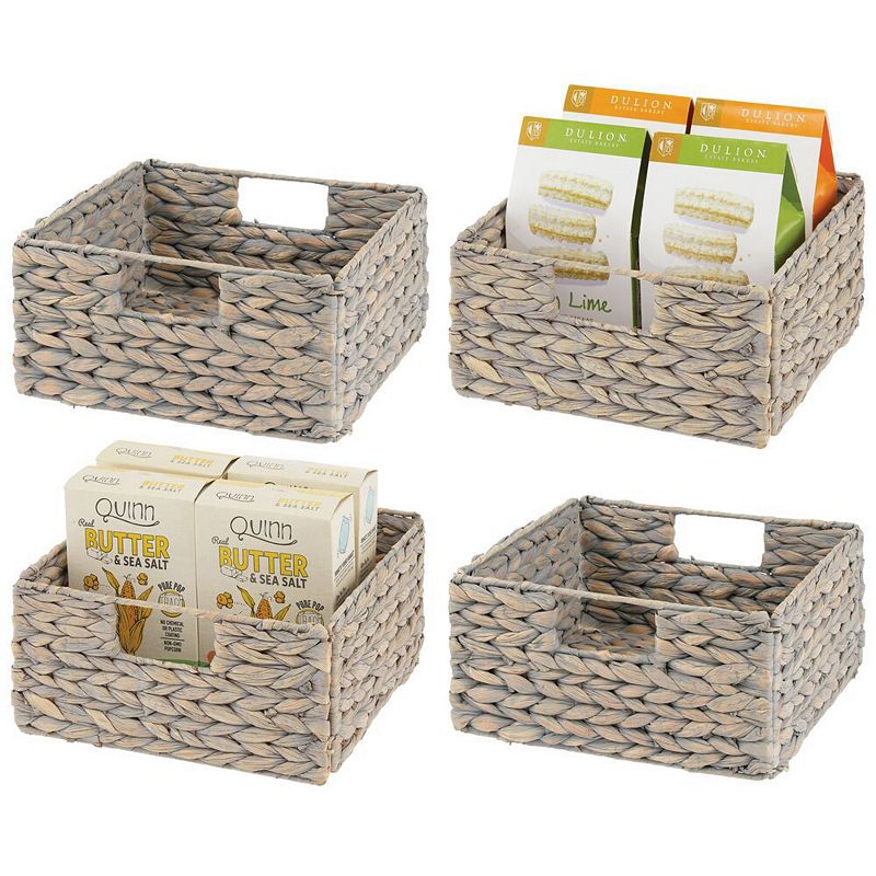 mDesign 10.5 x 10.5 x 5.25 Hyacinth Kitchen Storage Basket with Handles， 4 Pack