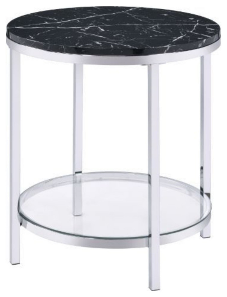 Ergode End Table Faux Black Marble and Chrome Finish   Contemporary   Side Tables And End Tables   by VirVentures  Houzz