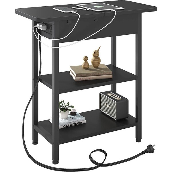 coffee Table，Flip Top Side Table with USB Ports and Outlets Black