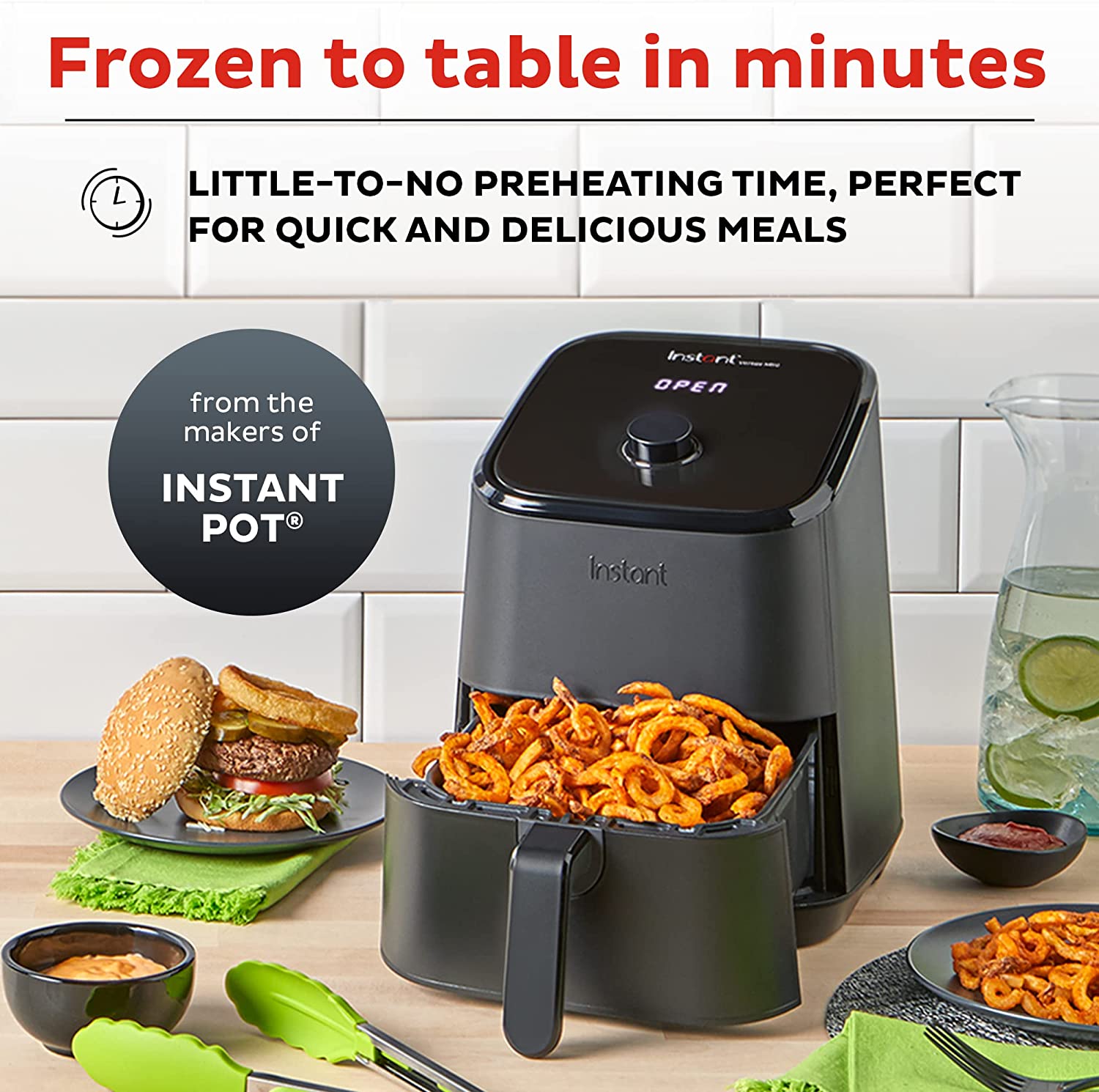 Instant Vortex 4-in-1， 2-QT Mini Air Fryer Oven Combo， From the Makers of Instant Pot with Customizable Smart Cooking Programs， Nonstick and Dishwasher-Safe Basket， App with over 100 Recipes， Black