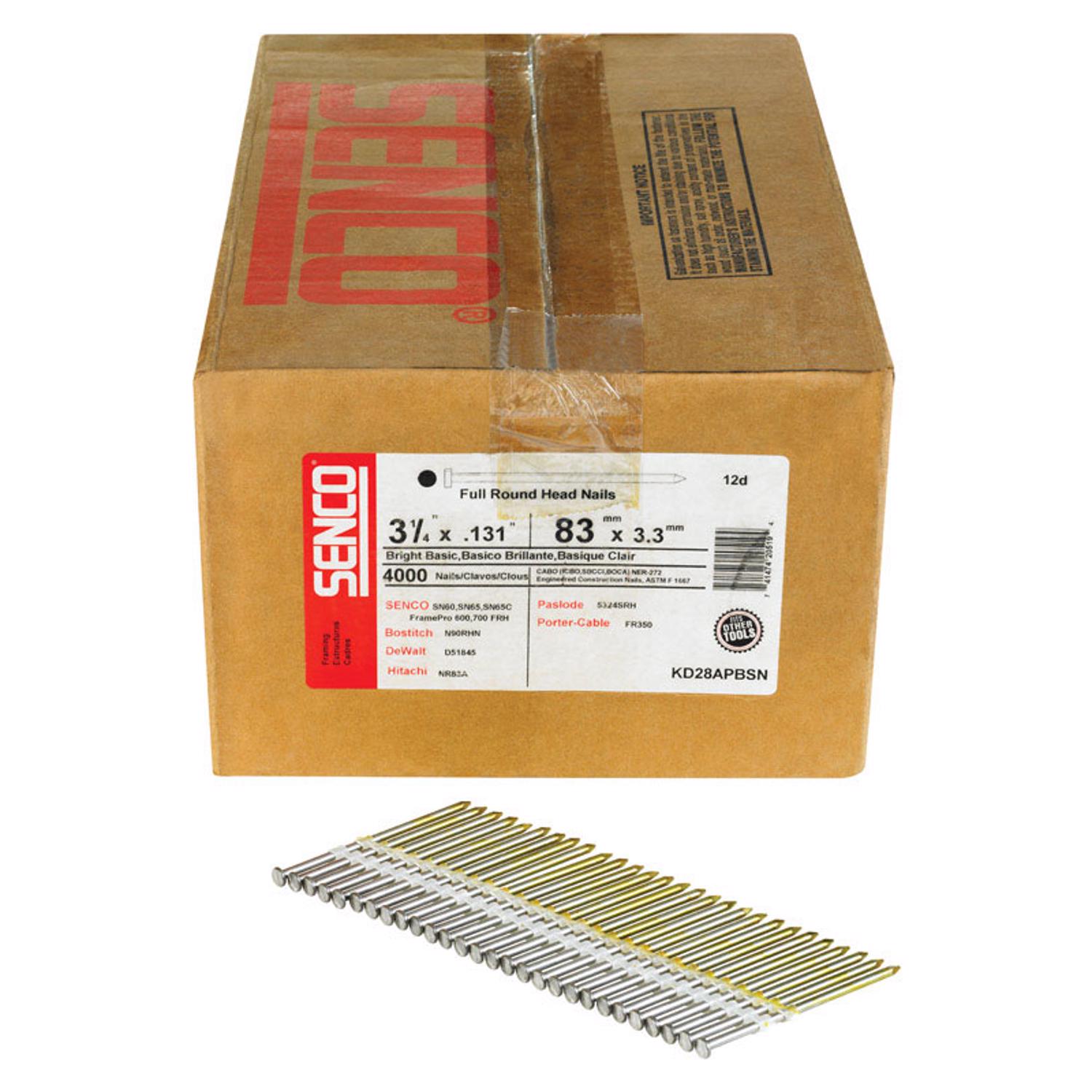 Senco 3-1/4 in. 10-1/4 Ga. Angled Strip Bright Nails 20 deg 4000 pk