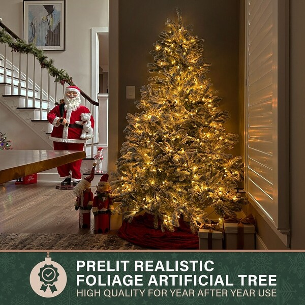 Fraser Hill Farm 6.5ft. Green Christmas Half Tree with Flock and Warm White LED Lighting