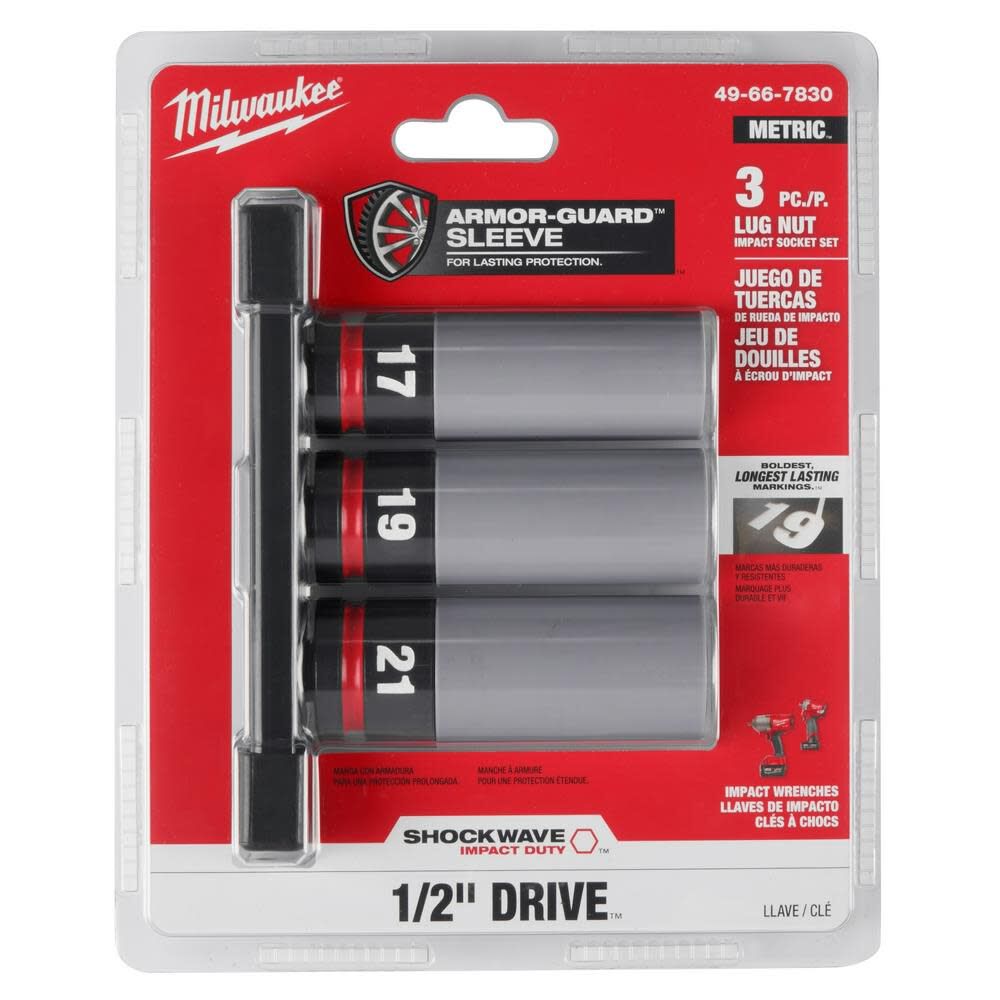 Milwaukee SHOCKWAVE Impact Duty Socket 1/2 Drive Metric 3PC Lug Nut Wheel Set 49-66-7830 from Milwaukee