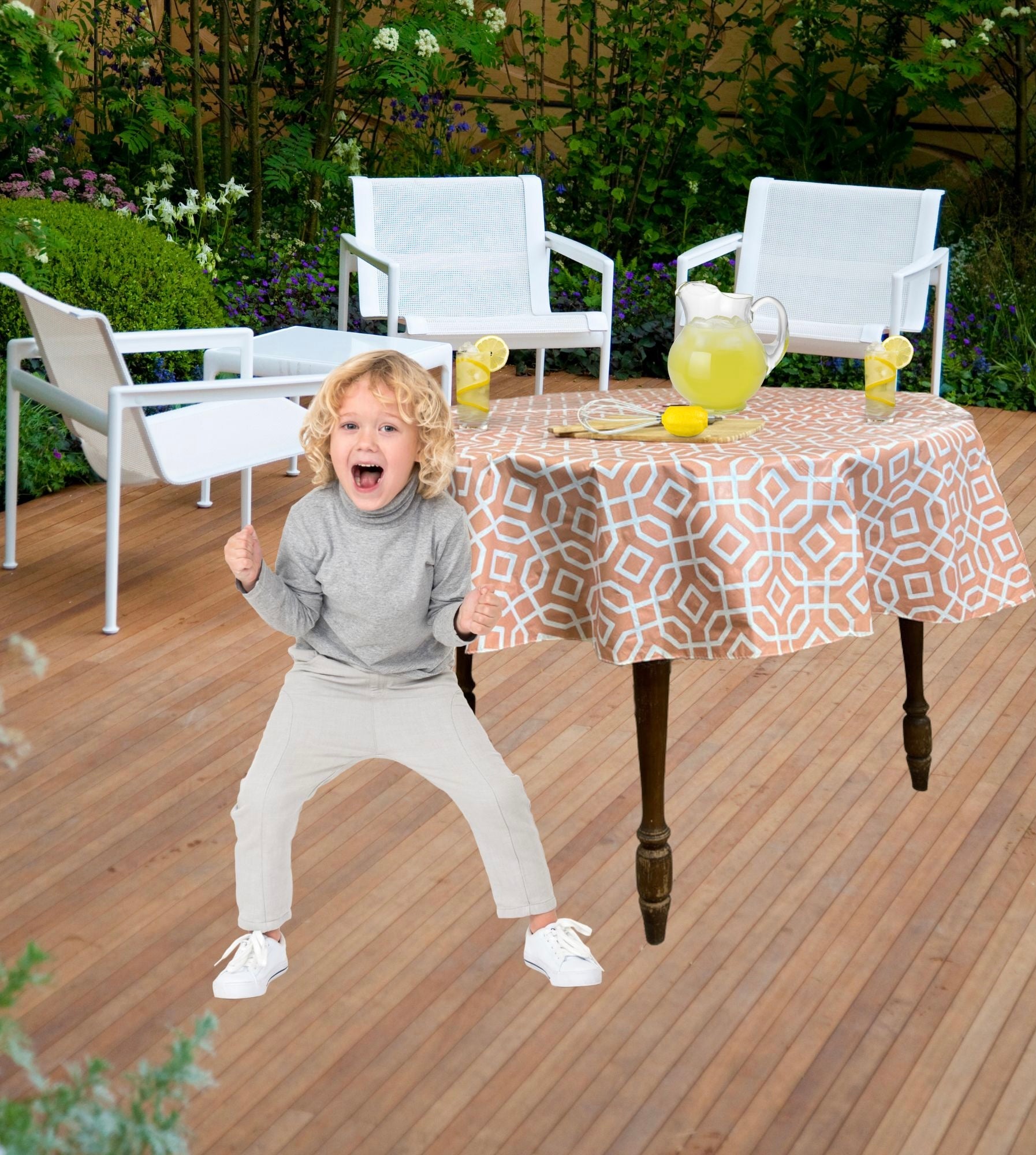 Summer Umbrella Vinyl Tablecloths: Patio Table Cover with Hole and Zipper Closure for Umbrella, 52" x 70" Inch Rectangle