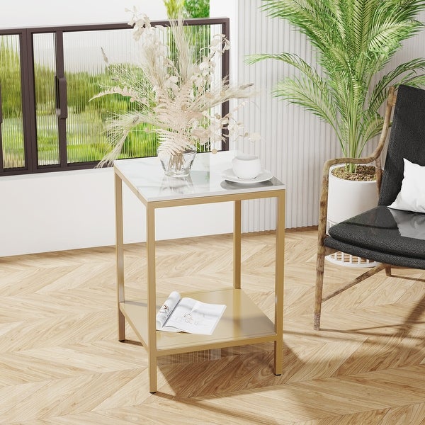 2-Tier Square End Table with Marble Top