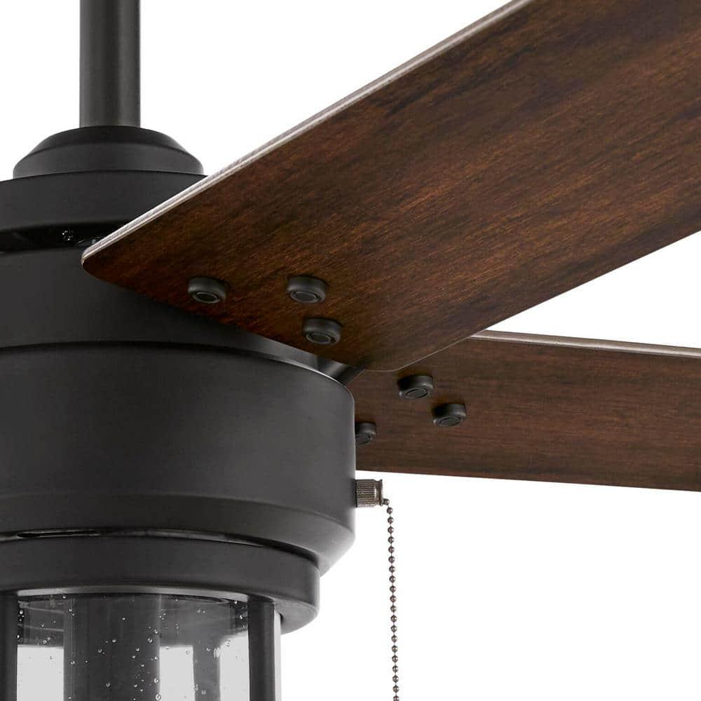 Hampton Bay Cedar Lake 44 in IndoorOutdoor LED Matte Black Damp Rated Ceiling Fan with Light Kit Downrod and 4 Reversible Blades