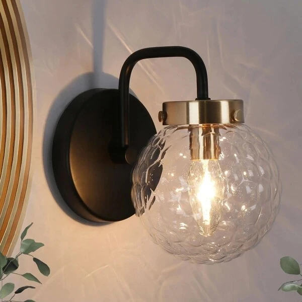 Mid-Century Modern Black Gold 1-Light Wall Sconces Globe Vanity Lighting Lamps - Black/ Gold - L5.1