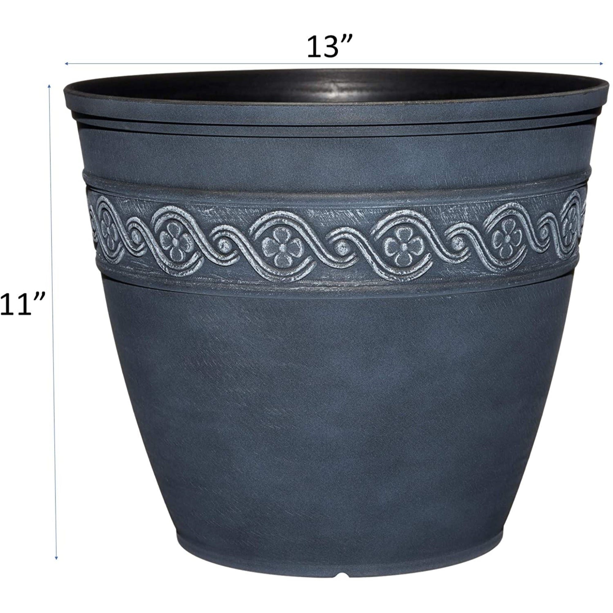 Classic Home and Garden Corinthian Resin Flower Pot Planter, Storm Blue, 13"