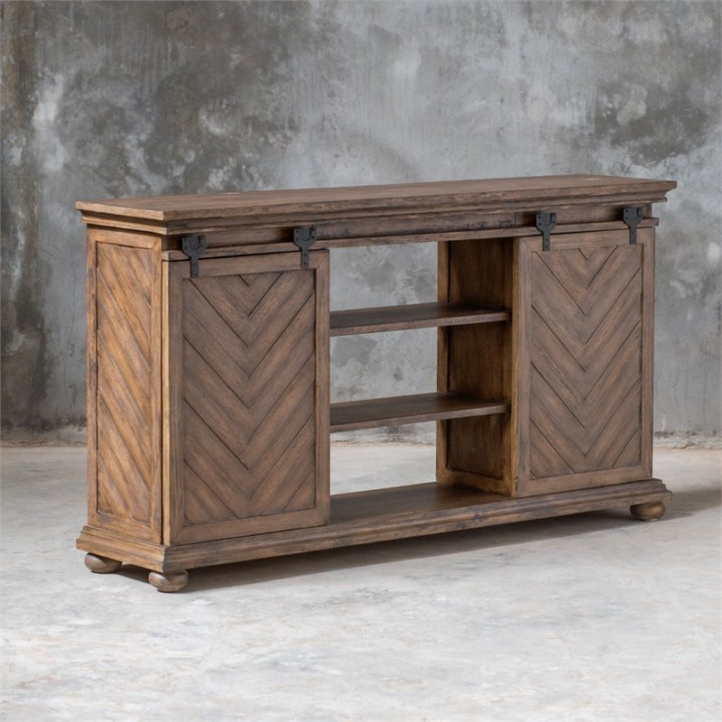 Bowery Hill Contemporary Barn Door TV Stand in Antique Honey   Entertainment Centers And Tv Stands   by Homesquare  Houzz