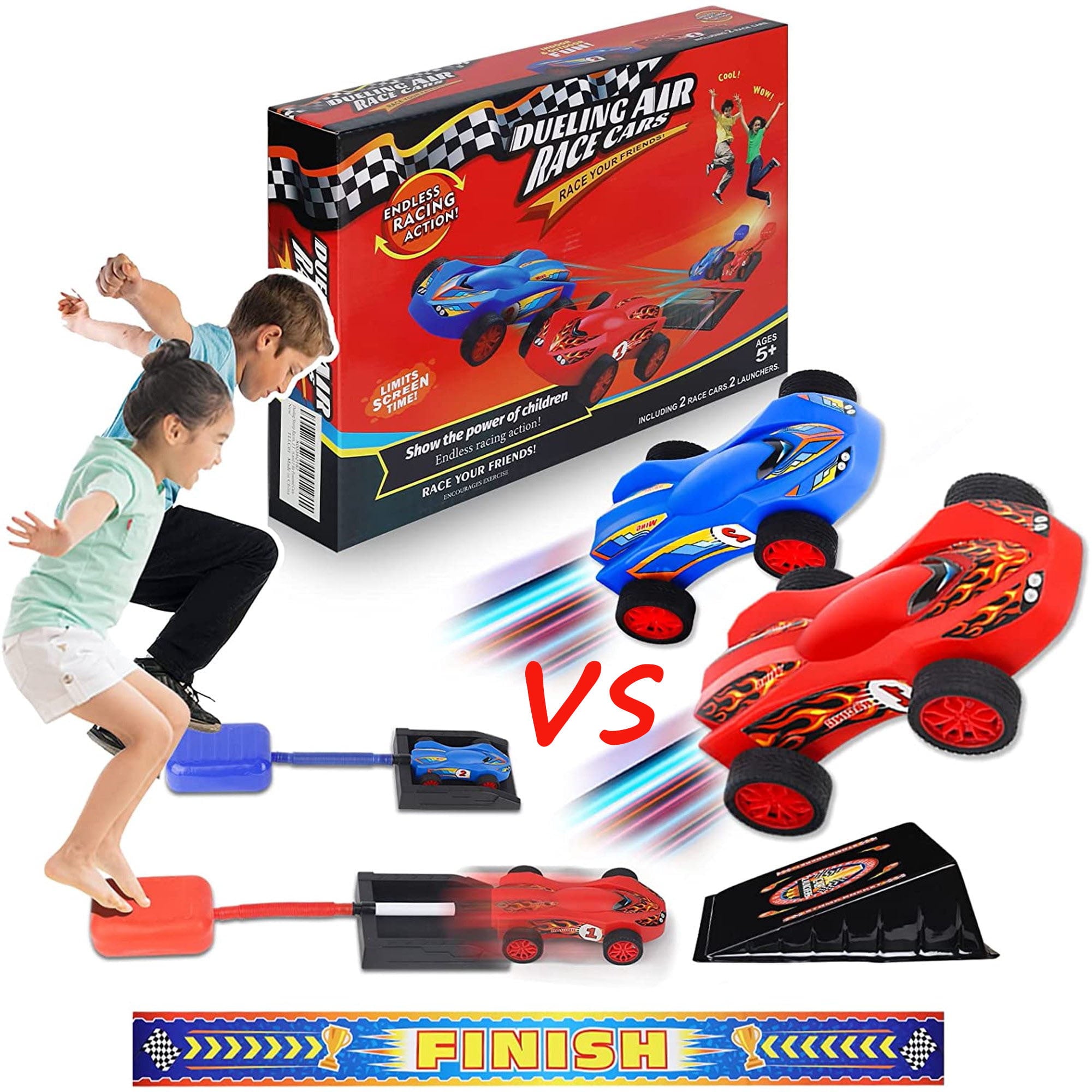 Stomp Dueling Racers，Outdoor Toy，Birthday Gift for Kids，Toys for Boys 8 to 11 Years，Air Powered Outdoor Toy Cars for Boys and Girls，2 Toy Car Launchers and 2 Air Powered Cars with Ramp and Finish Line