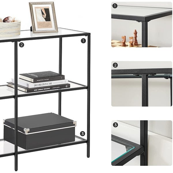 VASAGLE Console Sofa Table with 3 Shelves， 39.4 x 11.8 x 28.7 Inches， Steel Frame， Tempered Glass Shelf， Modern Style