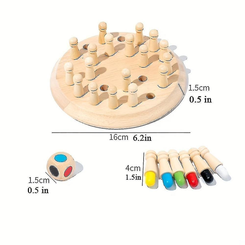 Wooden Memory Chess Board Game Color Memory Matching Brain Teaser Game For Kids - Toddler Learning A