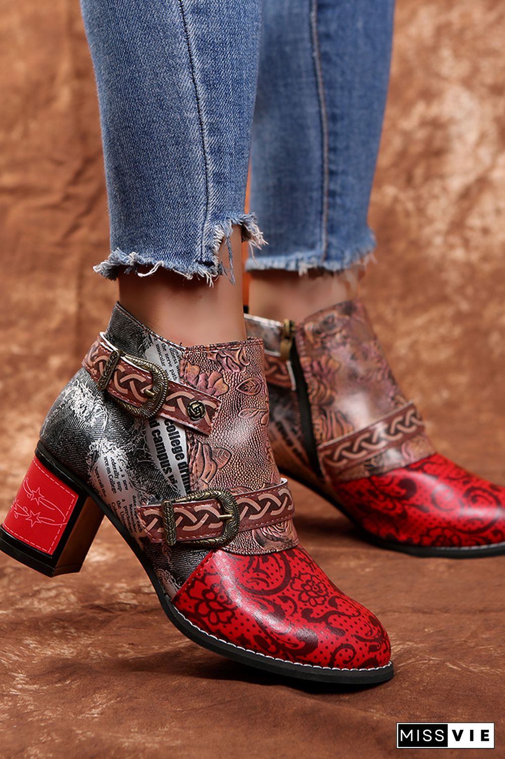 Thick-heeled Retro Ethnic Short boots Women Wholesale