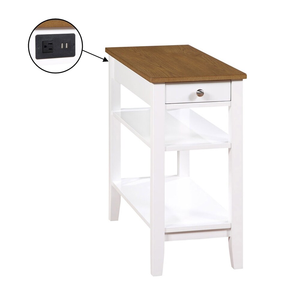 Convenience Concepts American Heritage 1 Drawer Chairside End Table with Charging Station and Shelves