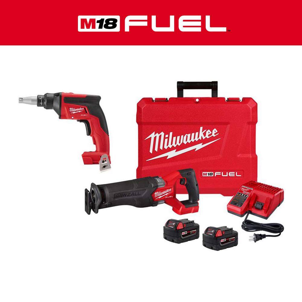 MW M18 FUEL 18-Volt Lithium-Ion Brushless Cordless SAWZALL Reciprocating Saw Kit with Drywall Screw Gun 2821-22-2866-20