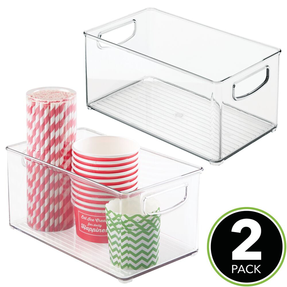 mDesign Plastic Organizer Bin w/ Handles for Kitchen， Pantry Shelf Organization; Cabinet， Refrigerator， Freezer， Fridge， Food Storage for Fruit， Yogurt， Snacks， Dry Pasta - 6 Wide - 2 Pack - Clear