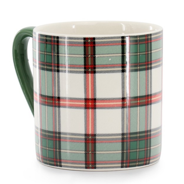 Martha Stewart Holiday Plaid 8 Piece 19 Ounce Stoneware Mug Set In Green