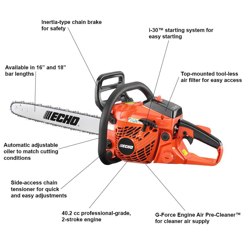 ECHO 18 in 40.2 cc 2-Stroke Gas Rear Handle Chainsaw with Heavy-Duty Carrying Case CS-400-18VP