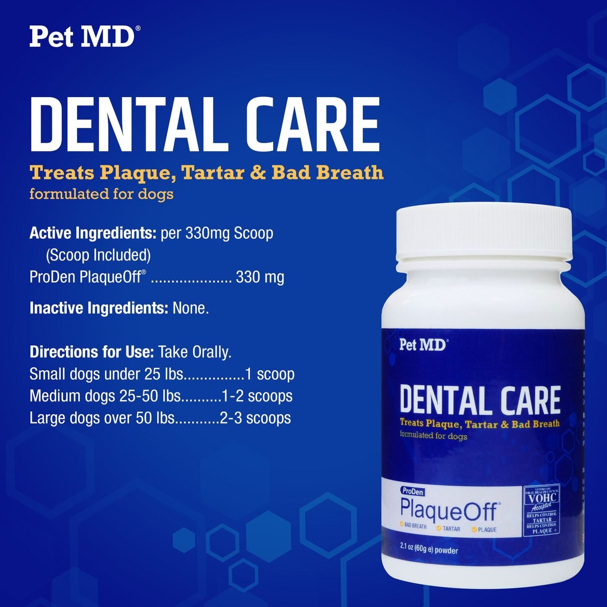 Pet MD Proden PlaqueOff Teeth Cleaning Dental Care Powder Dog Dental Supplement， 60-grams