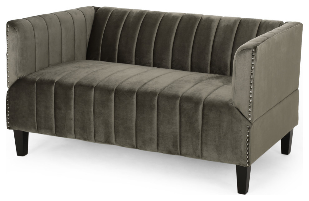 Judson Channel Stitch Velvet Settee   Transitional   Loveseats   by GDFStudio  Houzz