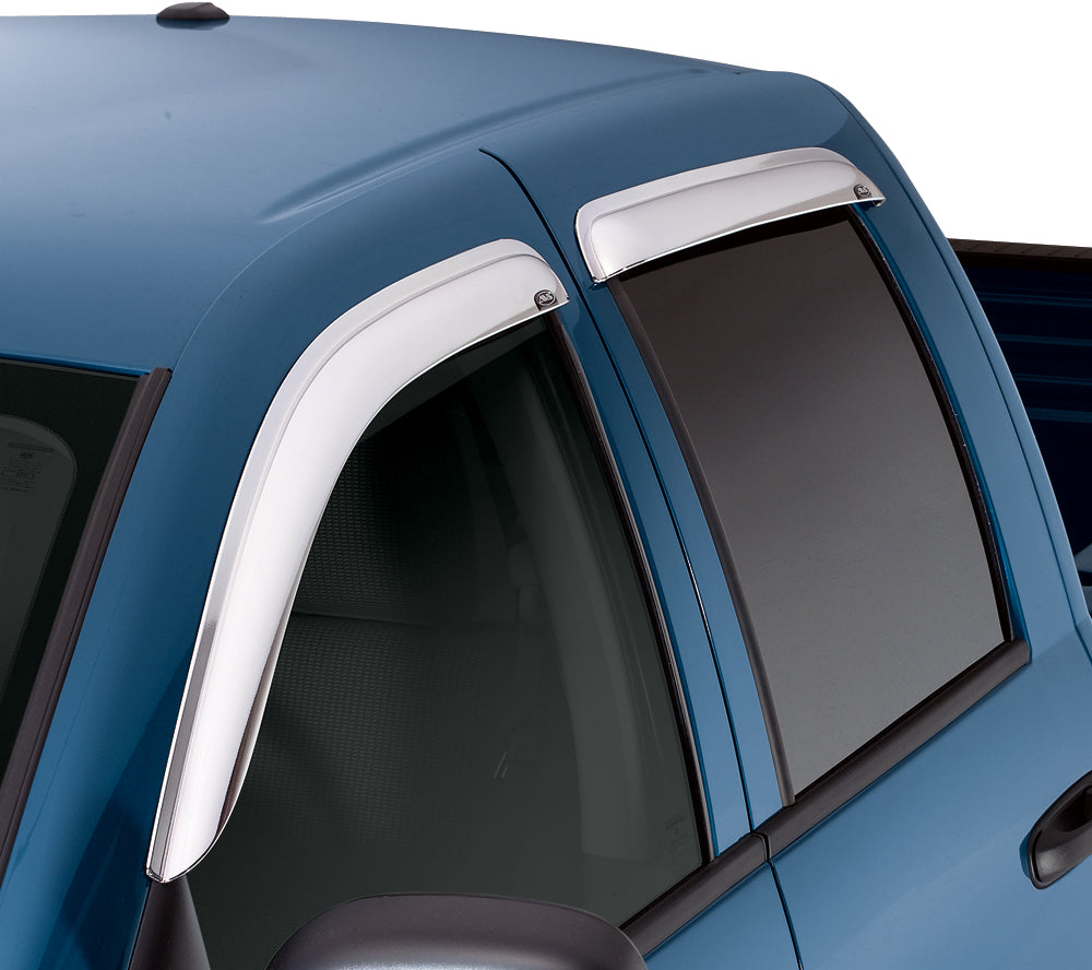 Auto Ventshade AVS 684109 Chrome Ventvisor Side Window Deflector， 4-Piece Set for 2009-2018 Dodge Ram 1500 w/Crew Cab， 2010-2018 Ram 2500 and 3500 w/Crew and Mega Cab; 2019 Ram 1500 Classic Crew Cab