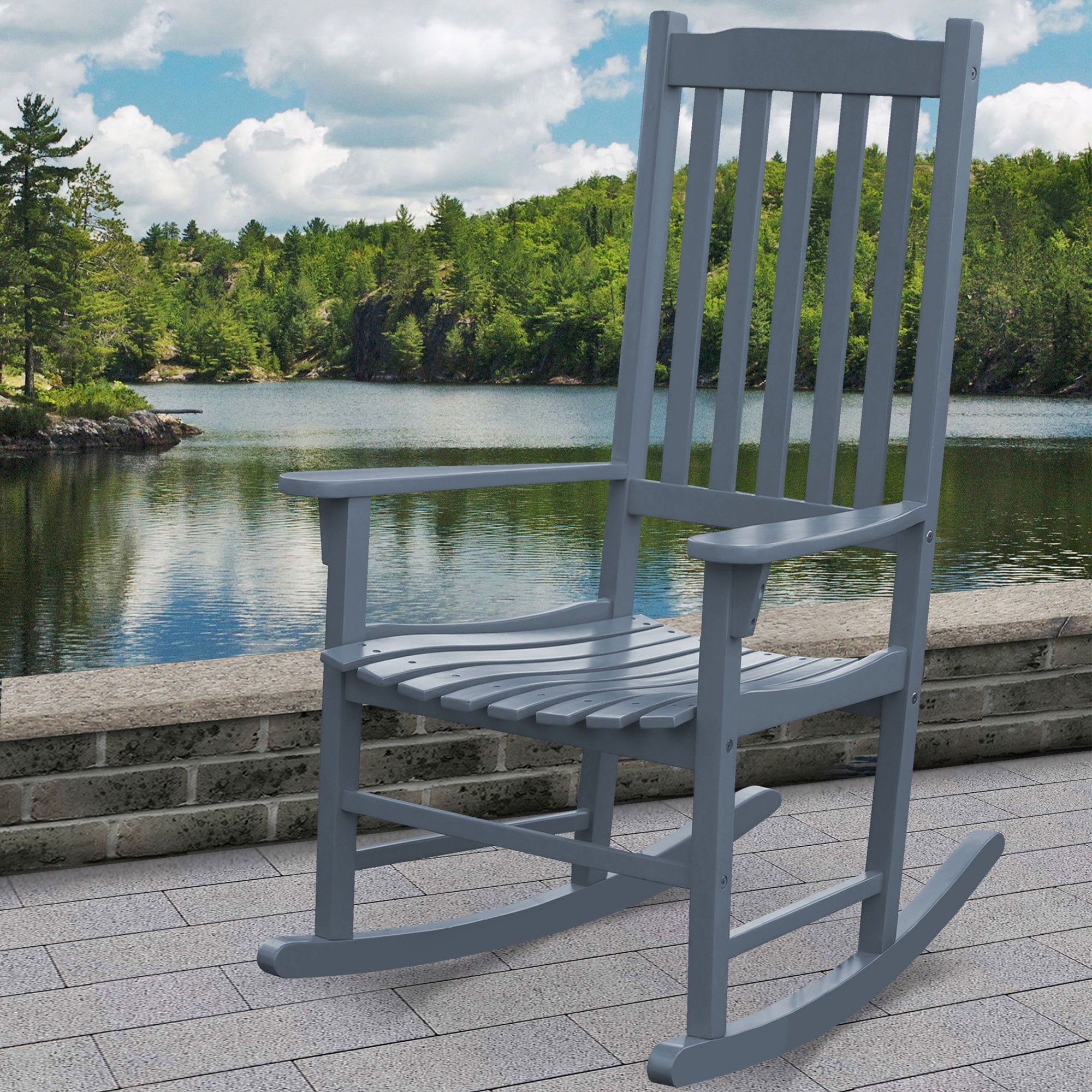 Northbeam Solid Acacia Hardwood Outdoor Patio Slatted Back Rocking Chair, Grey