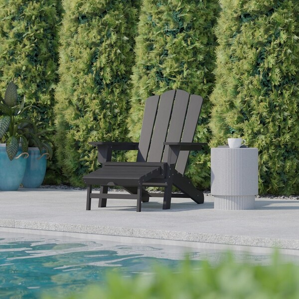 Commercial AllWeather Adirondack Chair with Pullout Ottoman and Cupholder