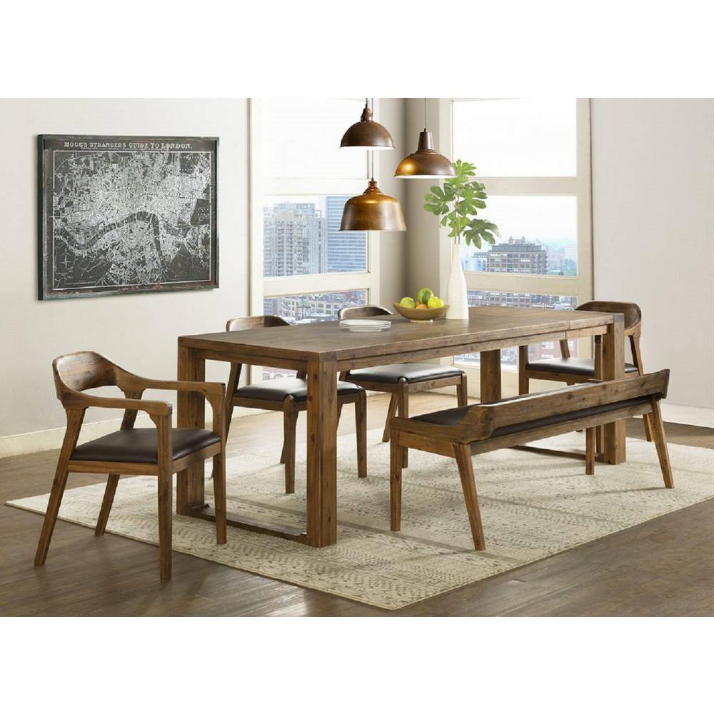 Boraam Rasmus 6-Piece Rectangular Chestnut Wire-Brush Acacia Wood Dining Set 77345