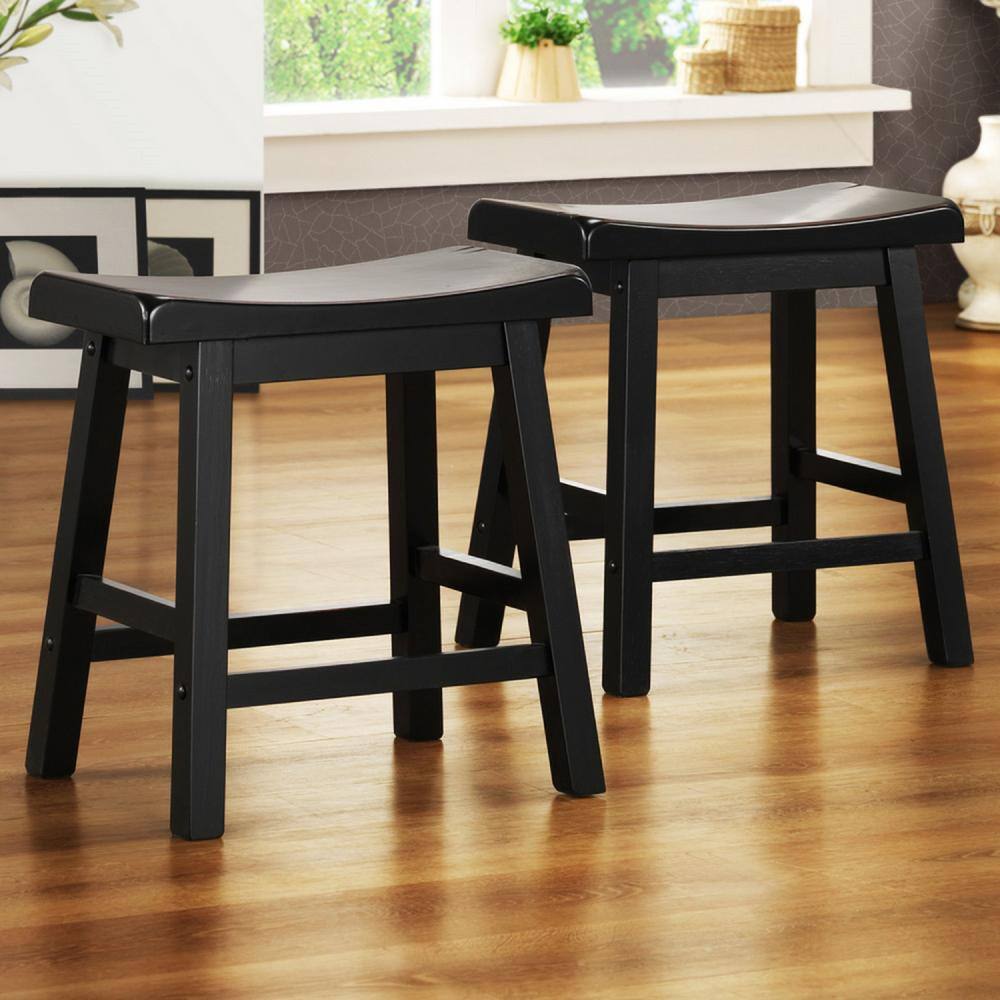 HomeSullivan Black Saddle Seat 18-Inch Backless Stools (Set Of 2) 405302BK-18(3A)