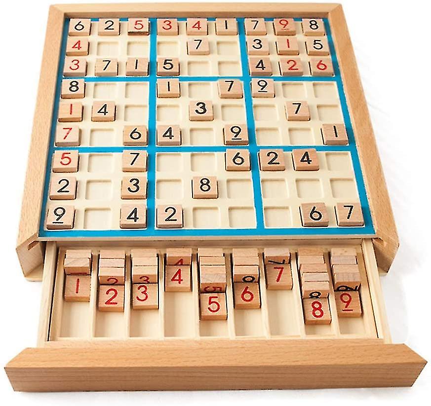 Wooden Sudoku Puzzle Board With Drawer Desktop Toys