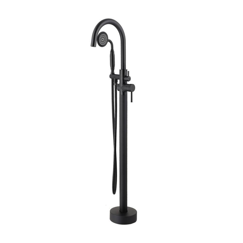 Miscool Forest 2-Handle Floor-Mount Roman Tub Faucet with Round Hand Shower in Matte Black SHMSH10C515MBL