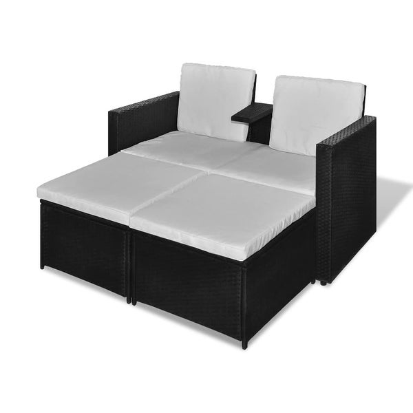 4 Piece Patio Lounge Set with Cushions Poly Rattan Black - Overstock - 36363626