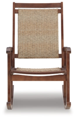 Signature Design by Ashley Outdoor Emani Eucalyptus Wicker Rocking Chair, Brown