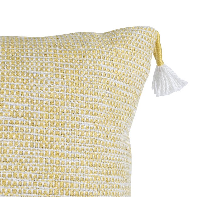 Yellow amp White 18x18 Hand Woven Filled Outdoor Pillow Foreside Home amp Garden