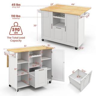 Costway Rolling Kitchen Island Utility Serving Cart with Drop Leaf Wine Rack Drawer White KC53799WH